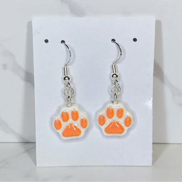 Animal Paw Print - Handmade Earrings - Orange - Picture 1 of 2